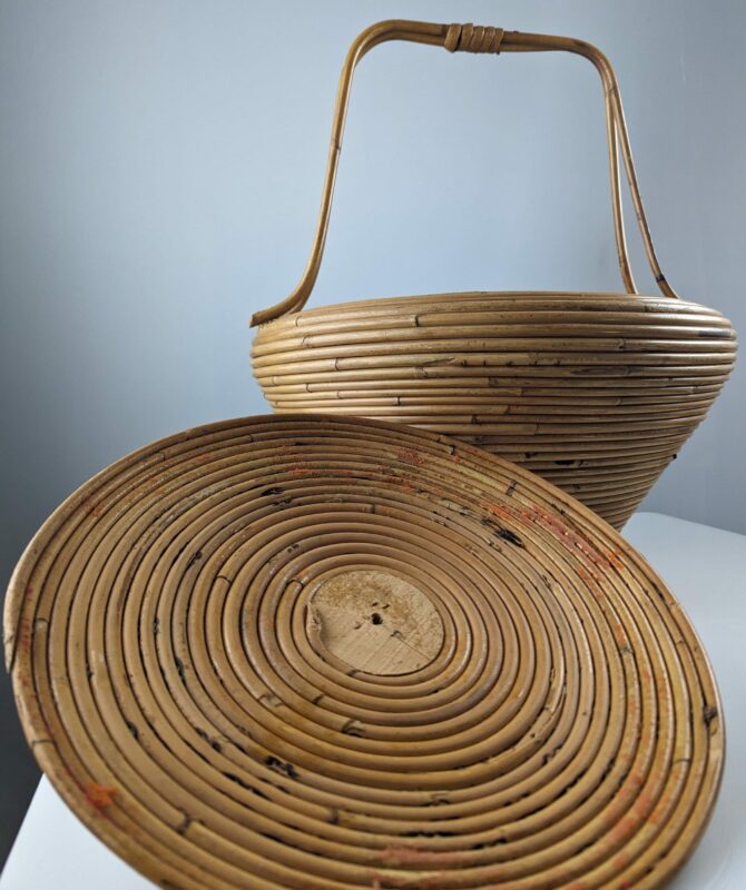 Gran cesta de Ratán por Vivai del Sud, Italia 1960s - Imagen 10