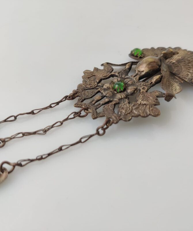 Antiguo broche de pavo real y aves con piedras engarzadas , 1900s
