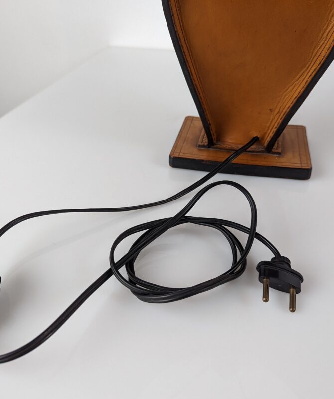 Lámpara de mesa en cuero por Jacques Adnet 1940s - Imagen 7