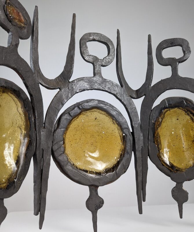Set de 3 Apliques escultura de pared en hierro forjado y cristal soplado - Imagen 4
