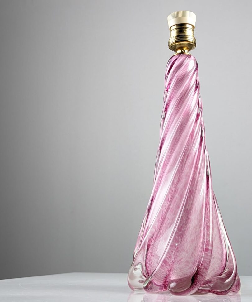 Lámpara de mesa de cristal de murano espiral Rosa Vetri Seguso 1960s