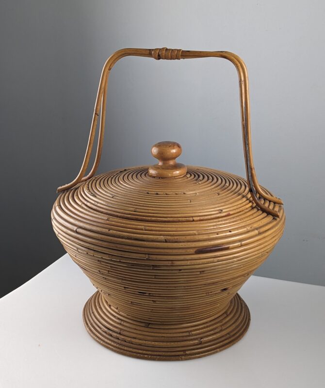 Gran cesta de Ratán por Vivai del Sud, Italia 1960s - Imagen 2