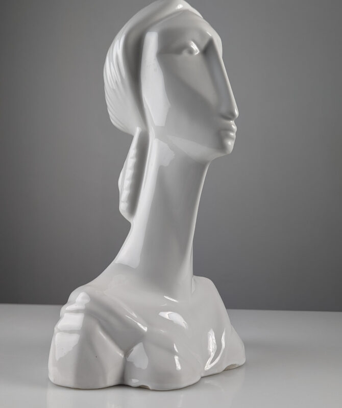 Escultura busto de mujer en cerámica estilo Art Deco - Imagen 4