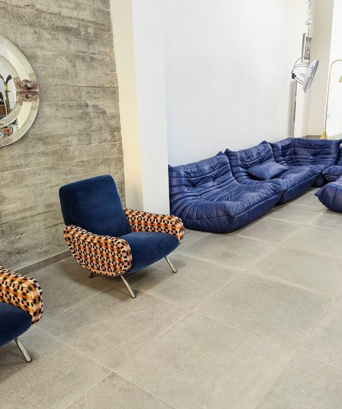 Sofá Togo de Michel Ducaroy para Ligne Roset en Cuero Azul, Francia, 1980s Set de 5 - Imagen 6