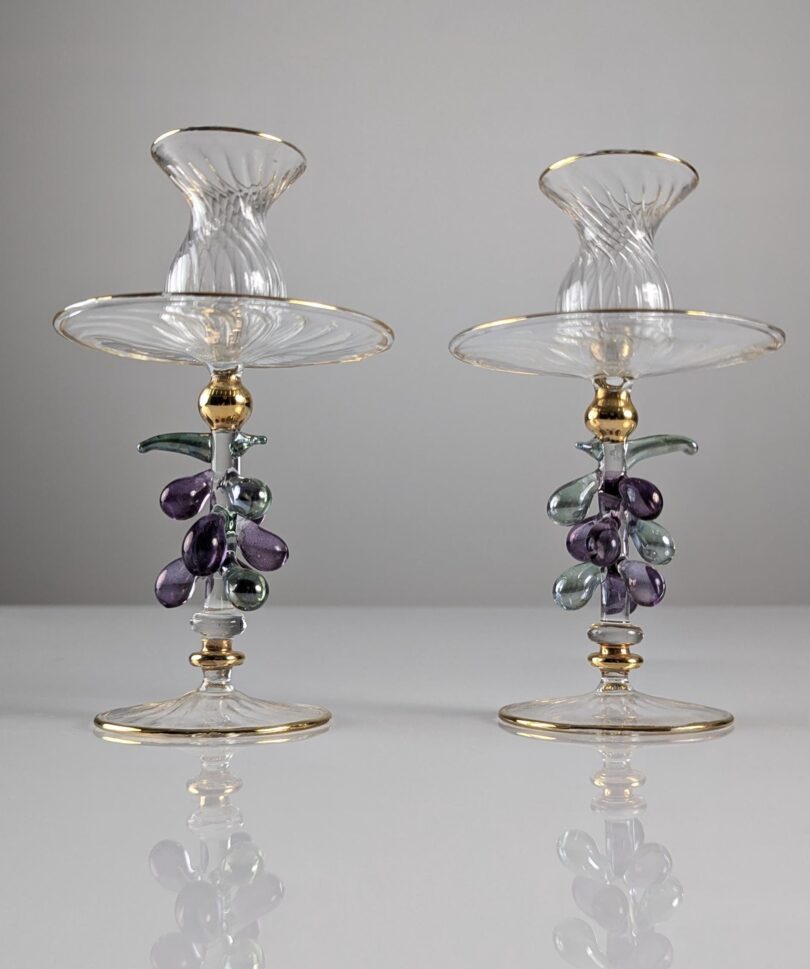 Par de candelabros en cristal veneciano y oro 1950s