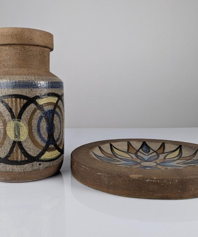 Jarrón y plato de cerámica Gres de Antonio Salvador Orodea ASO Valdemorillo 1960s - Imagen 3