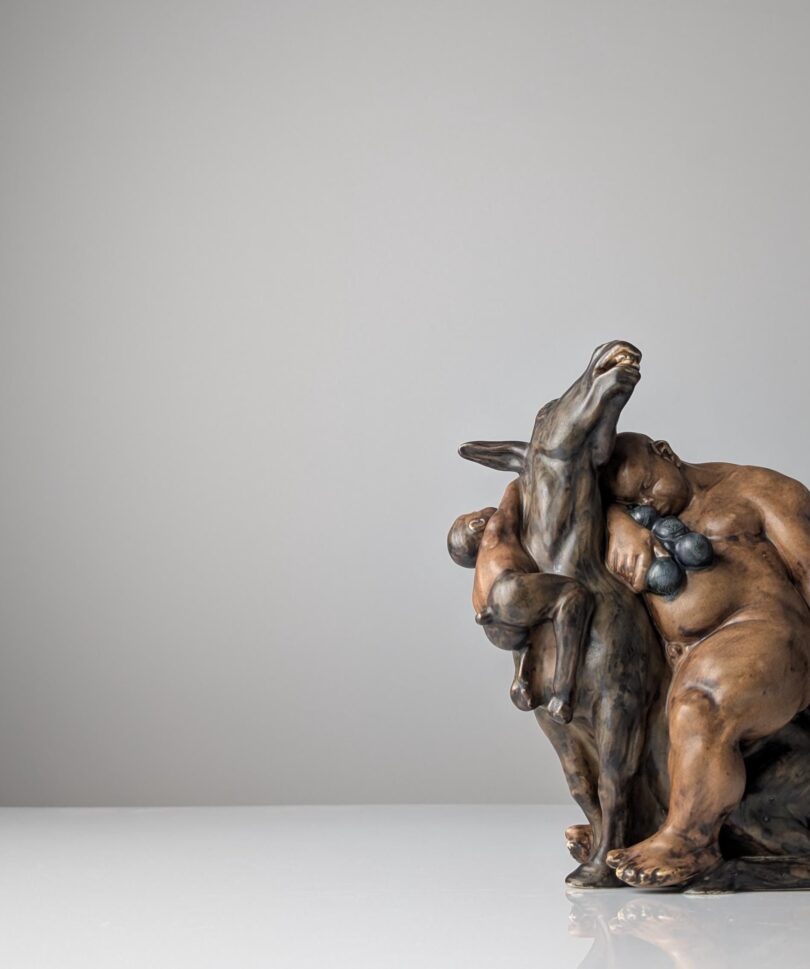 Escultura de Baco y Sátiro sobre Burro por Kai Nielsen para Bing & Grøndahl 1910s