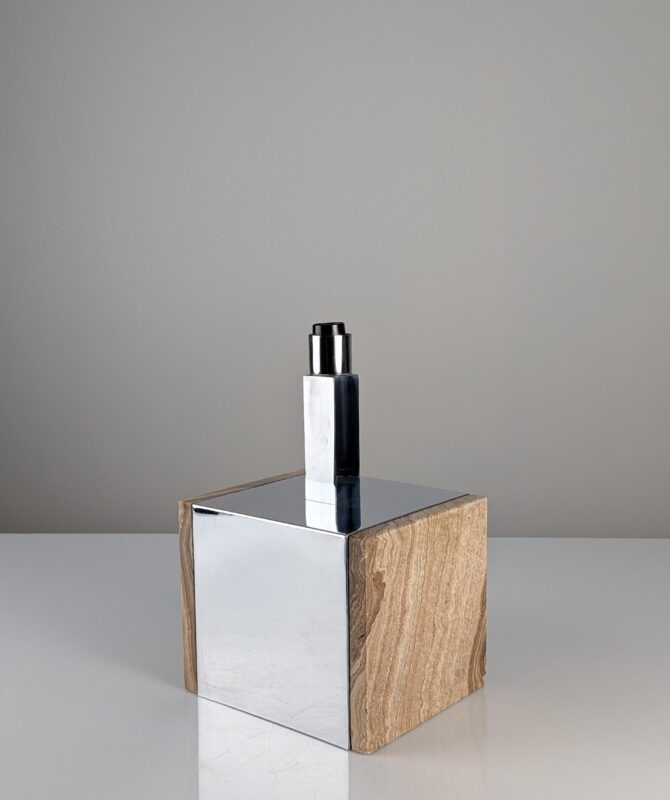 Lámpara de Mesa de Mármol Travertino y Metal Cromado 1960s - Imagen 2