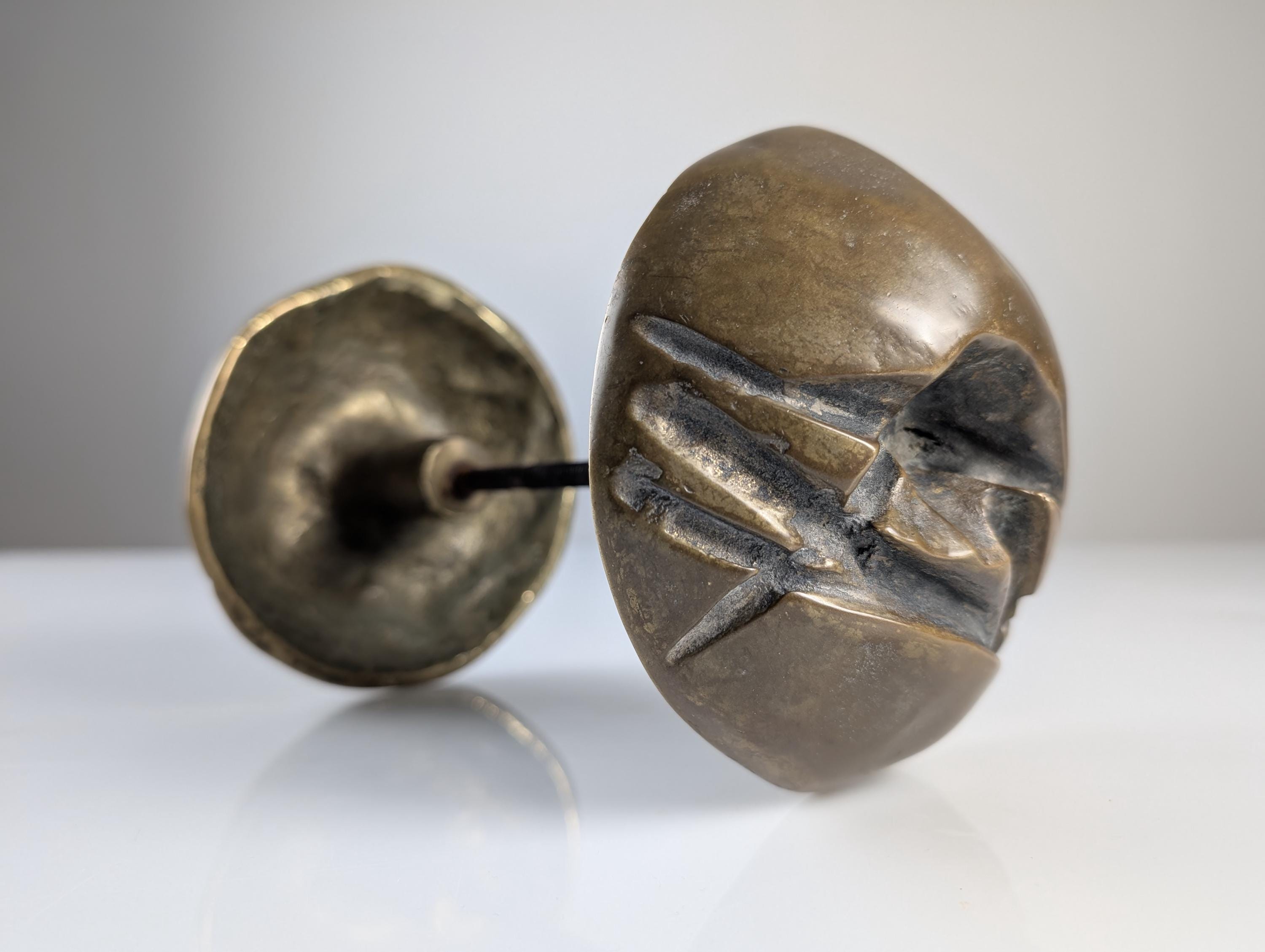 Tirador de Puerta Doble Brutalista de Bronce 1970s - Imagen 4