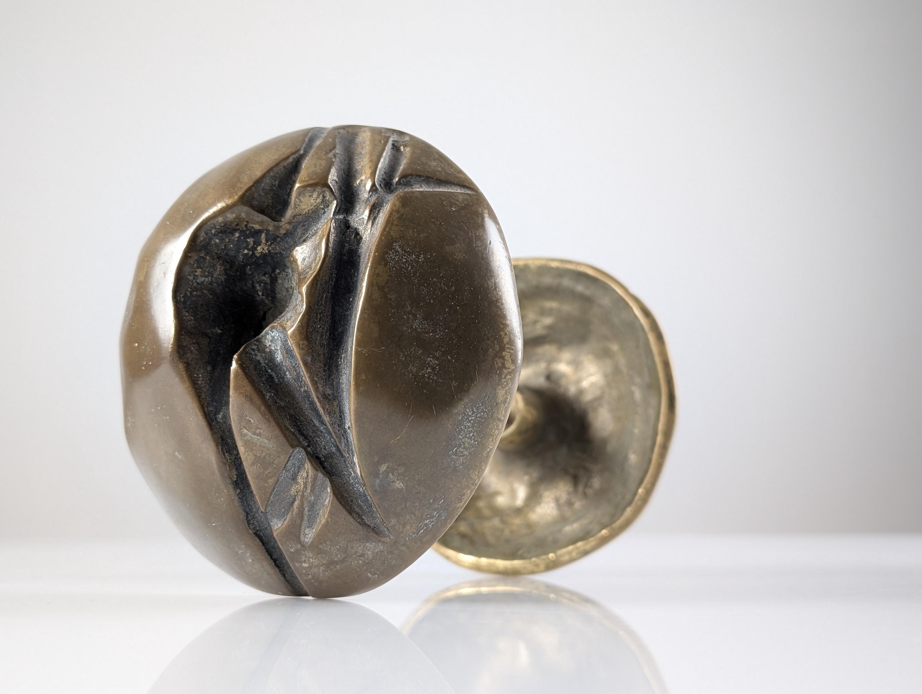 Tirador de Puerta Doble Brutalista de Bronce 1970s - Imagen 2