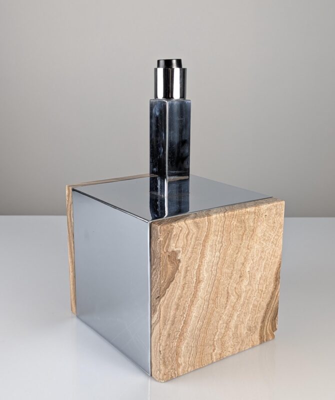 Lámpara de Mesa de Mármol Travertino y Metal Cromado 1960s - Imagen 4
