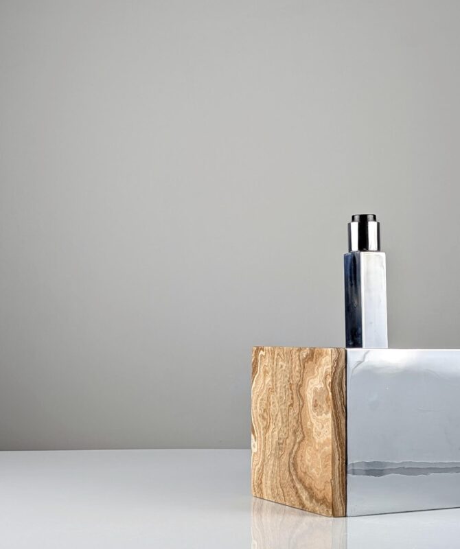 Lámpara de Mesa de Mármol Travertino y Metal Cromado 1960s