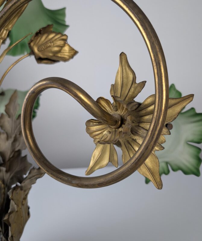Aplique Art Nouveau de Hojas de Castaño y Cristal Verde, 1900s - Imagen 7
