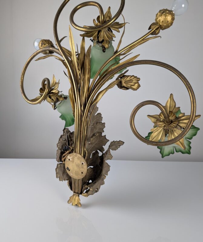 Aplique Art Nouveau de Hojas de Castaño y Cristal Verde, 1900s - Imagen 10