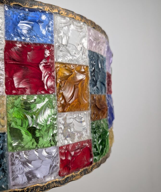 Gran Lámpara Italiana de Cristal Martillado Multicolor y Hierro Forjado - Imagen 6