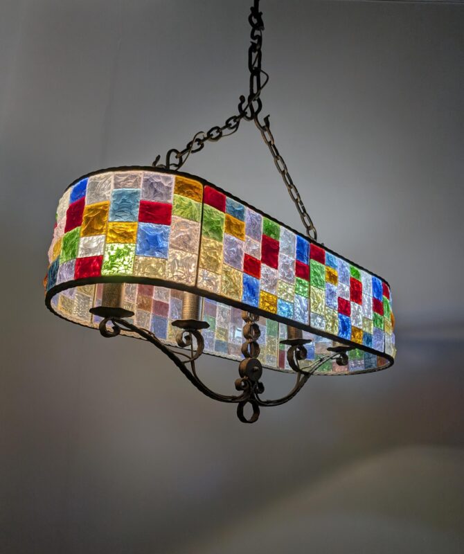 Gran Lámpara Italiana de Cristal Martillado Multicolor y Hierro Forjado - Imagen 10