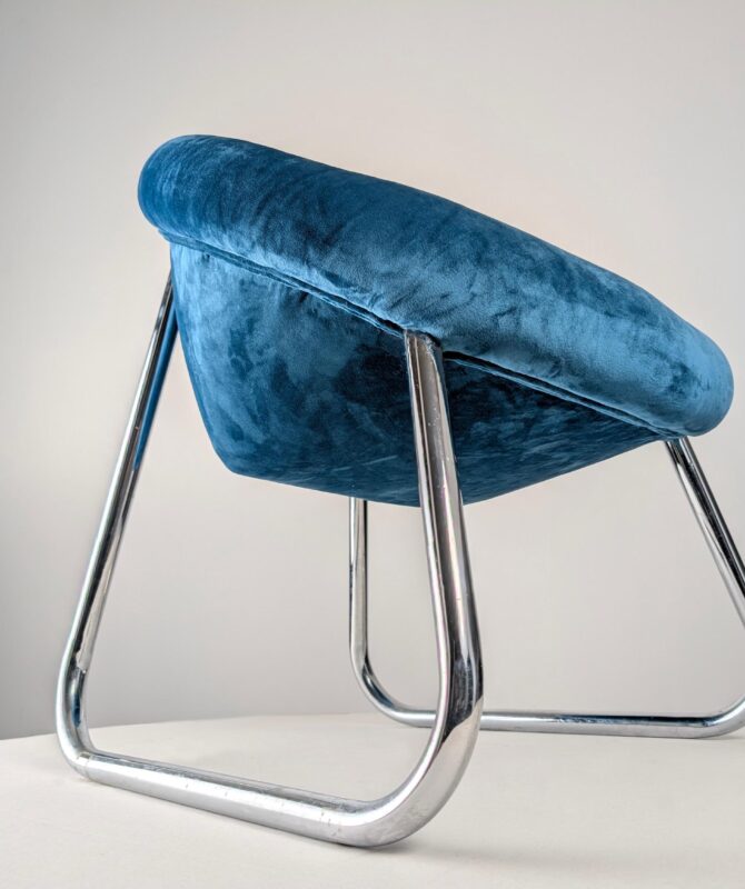 Par de Sillones Italianos en Metal Cromado y Terciopelo Azul, 1970s - Imagen 6