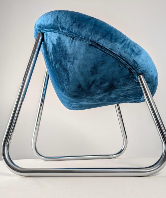 Par de Sillones Italianos en Metal Cromado y Terciopelo Azul, 1970s - Imagen 7