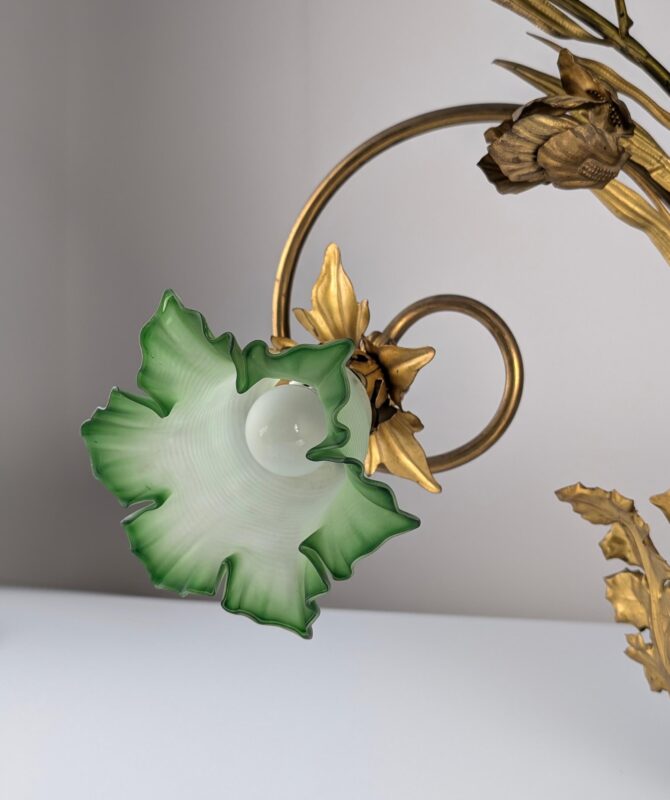 Aplique Art Nouveau de Hojas de Castaño y Cristal Verde, 1900s - Imagen 6