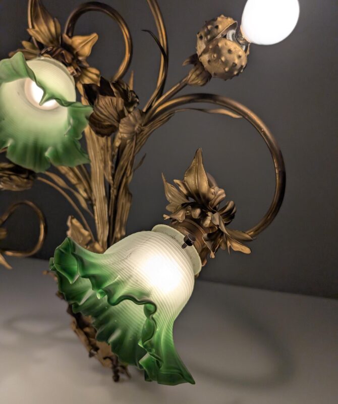 Aplique Art Nouveau de Hojas de Castaño y Cristal Verde, 1900s - Imagen 8