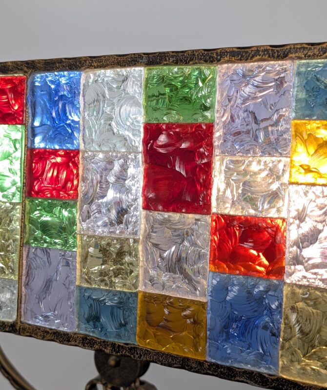 Gran Lámpara Italiana de Cristal Martillado Multicolor y Hierro Forjado - Imagen 5