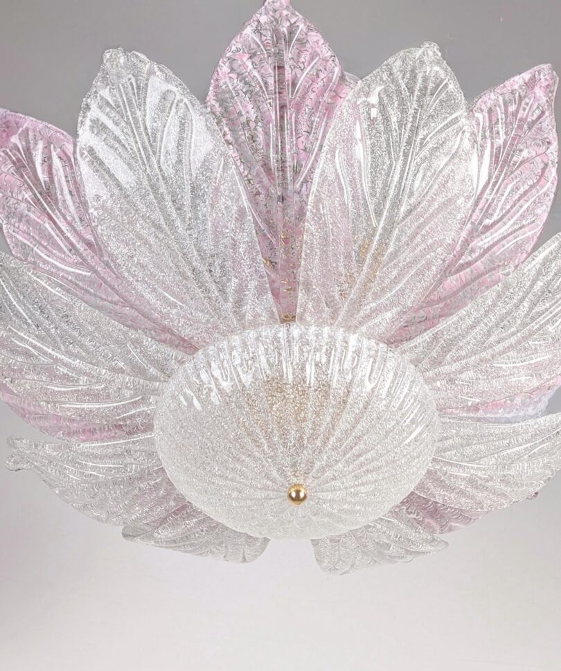 Gran Lámpara de Techo en Cristal de Murano Rosa y Blanco, Italia 1970s