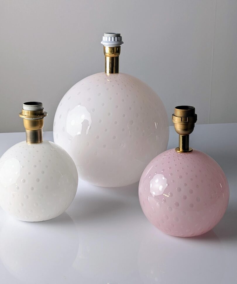 Set de 3 Lámparas Globo en Cristal de Murano Rosa y Blanco, Italia, 1970s