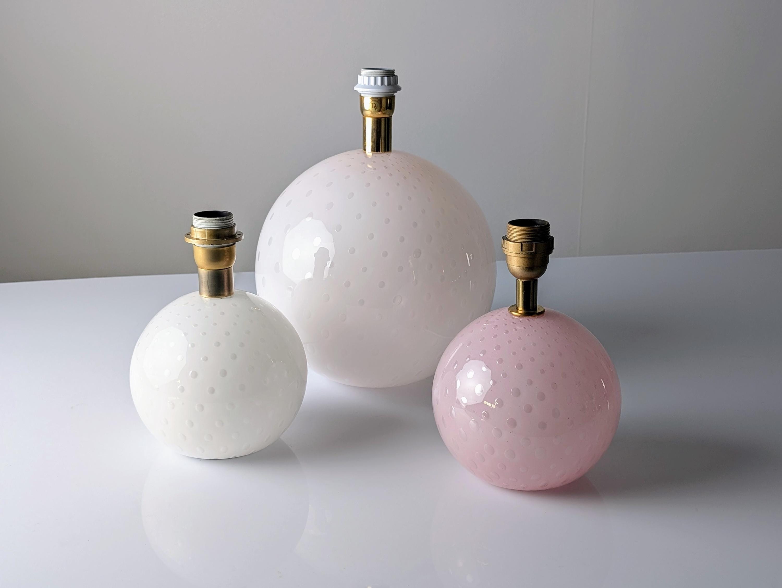 Set de 3 Lámparas Globo en Cristal de Murano Rosa y Blanco, Italia, 1970s