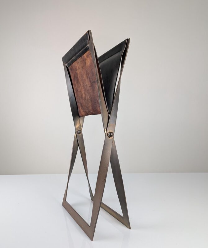 Taburete Plegable de Acero y Cuero, Dinamarca, 1960s - Imagen 5