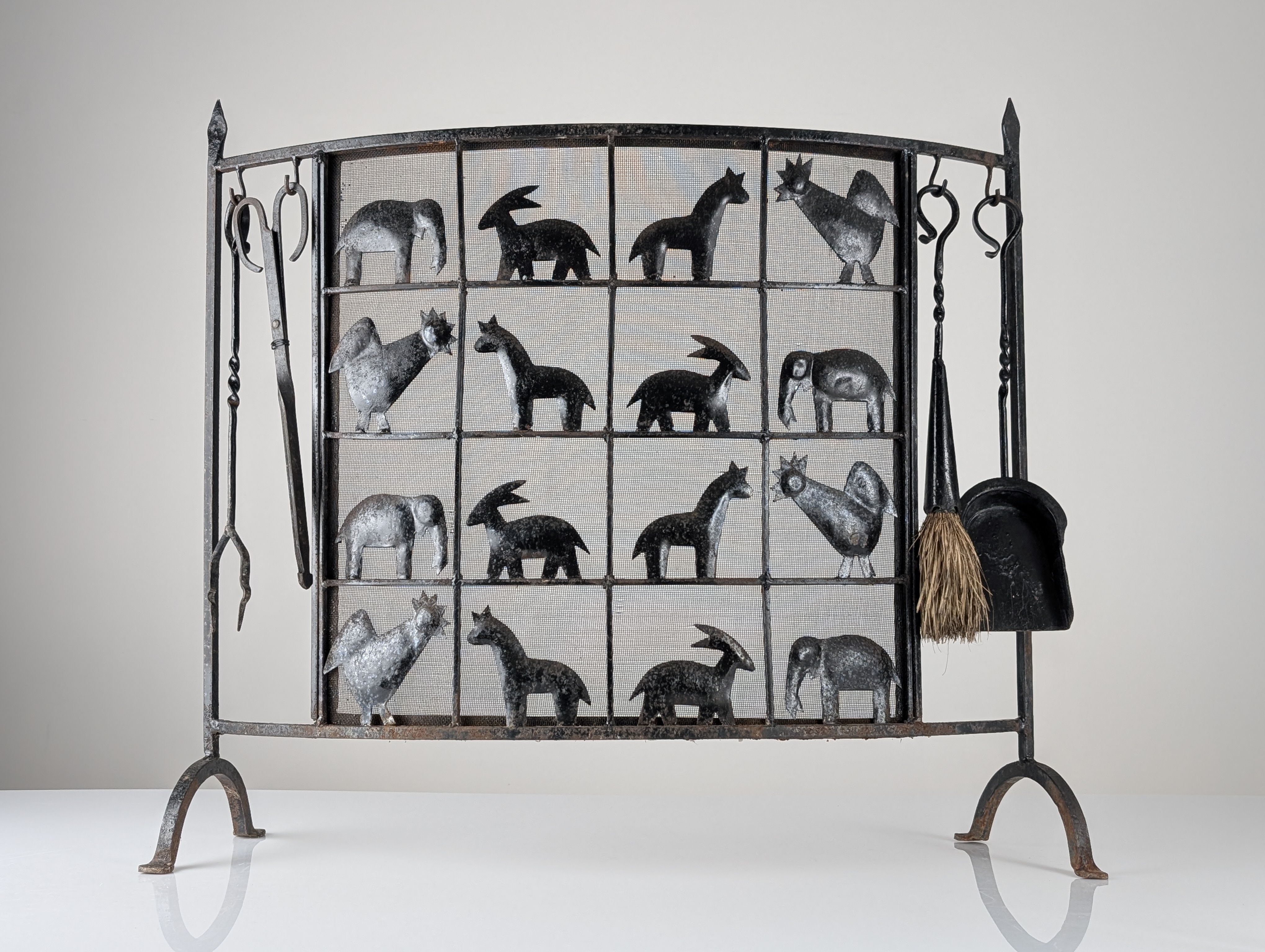 Protector de Chimenea Salvachispas de Hierro Forjado Atelier Marolles 1950s