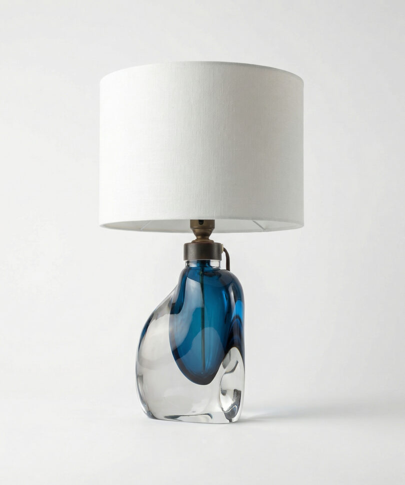 Lámpara Mesa Orrefors Cristal Azul Sommerso Numerada Suecia 1950s