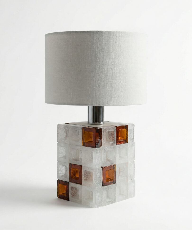Lámpara Cubo Albano Poli para Poliarte Cristal Murano Ámbar y Hielo 1960s