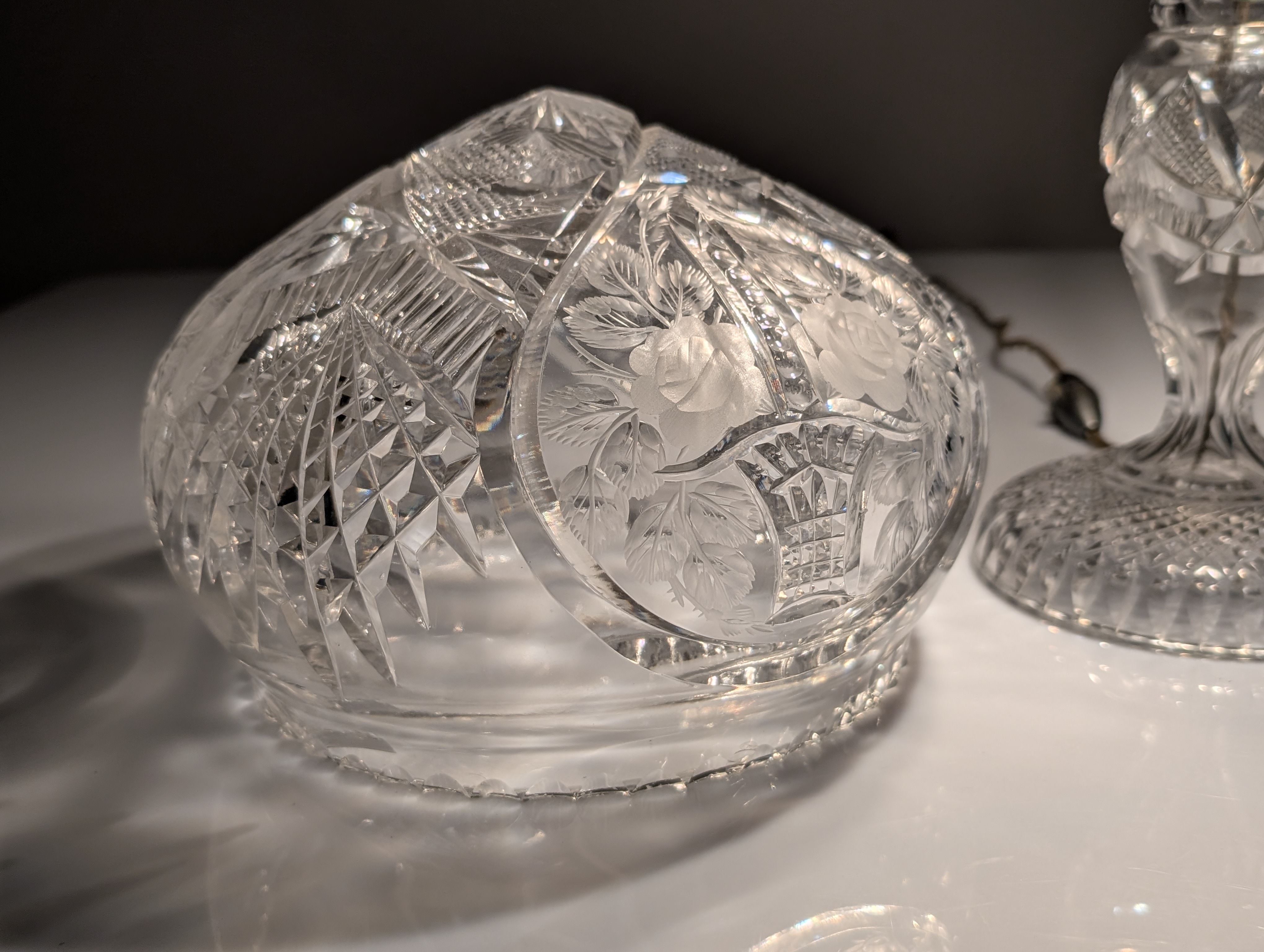 Lámpara de Mesa Art Déco Tipo Seta en Cristal Tallado Francia 1920s - Imagen 9