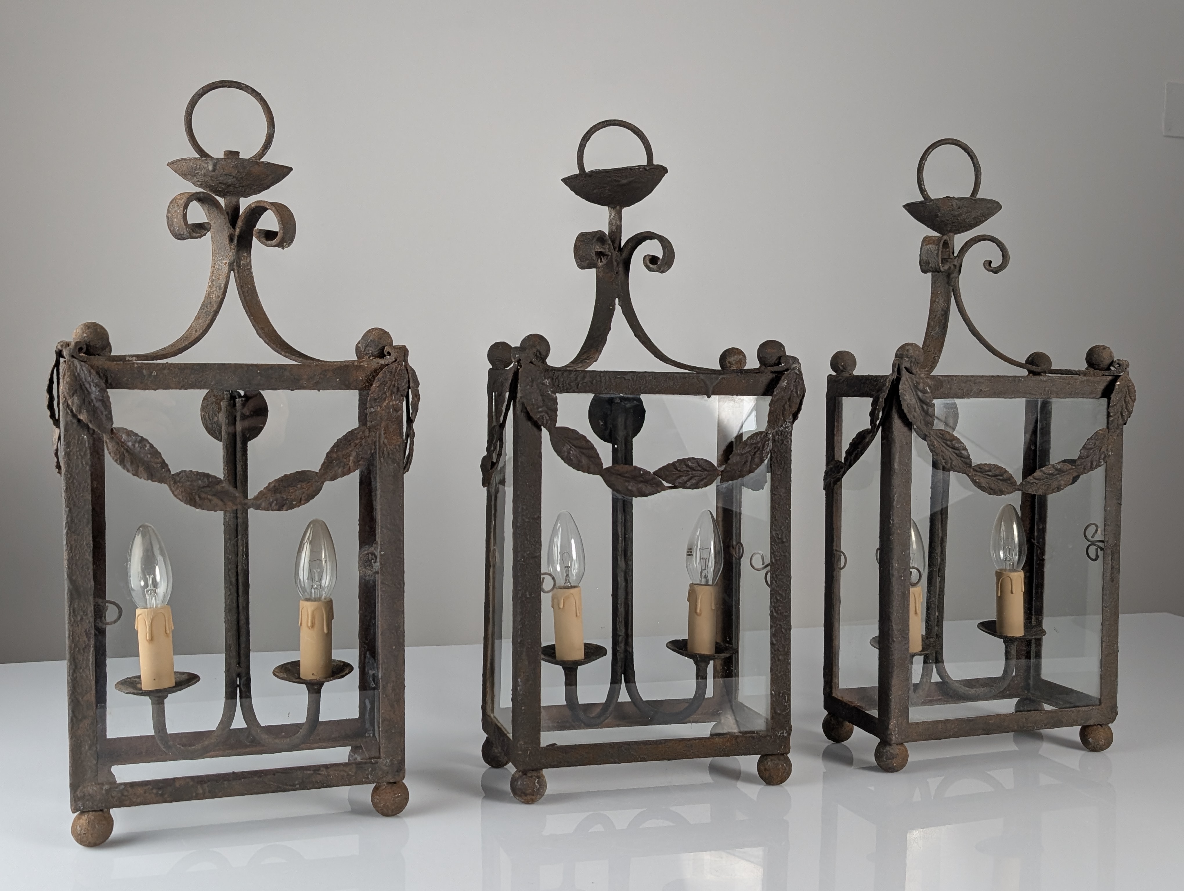 Farol de Hierro Forjado con Paneles de Cristal, Motivos de Hojas - Imagen 8