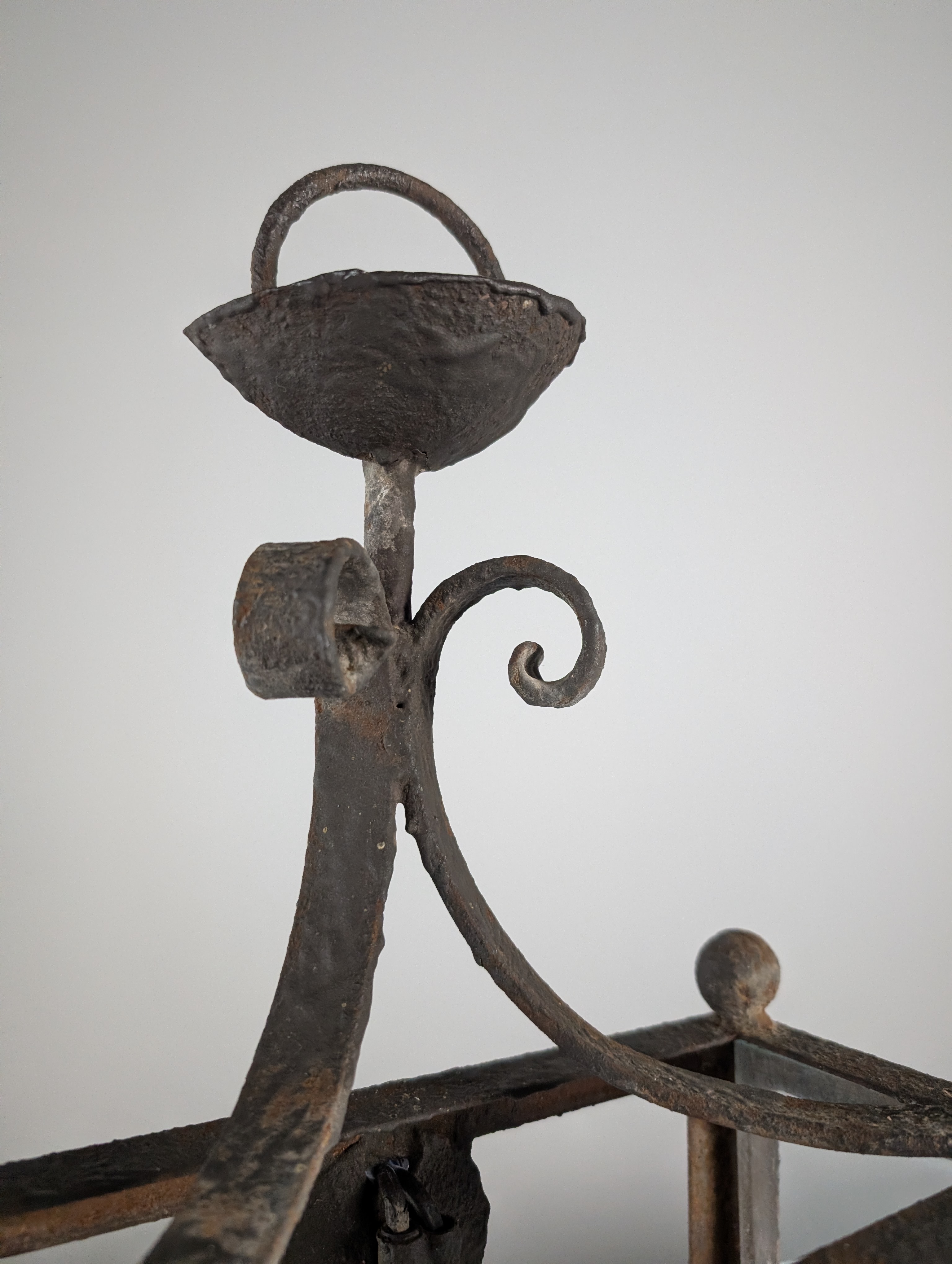 Farol de Hierro Forjado con Paneles de Cristal, Motivos de Hojas - Imagen 7