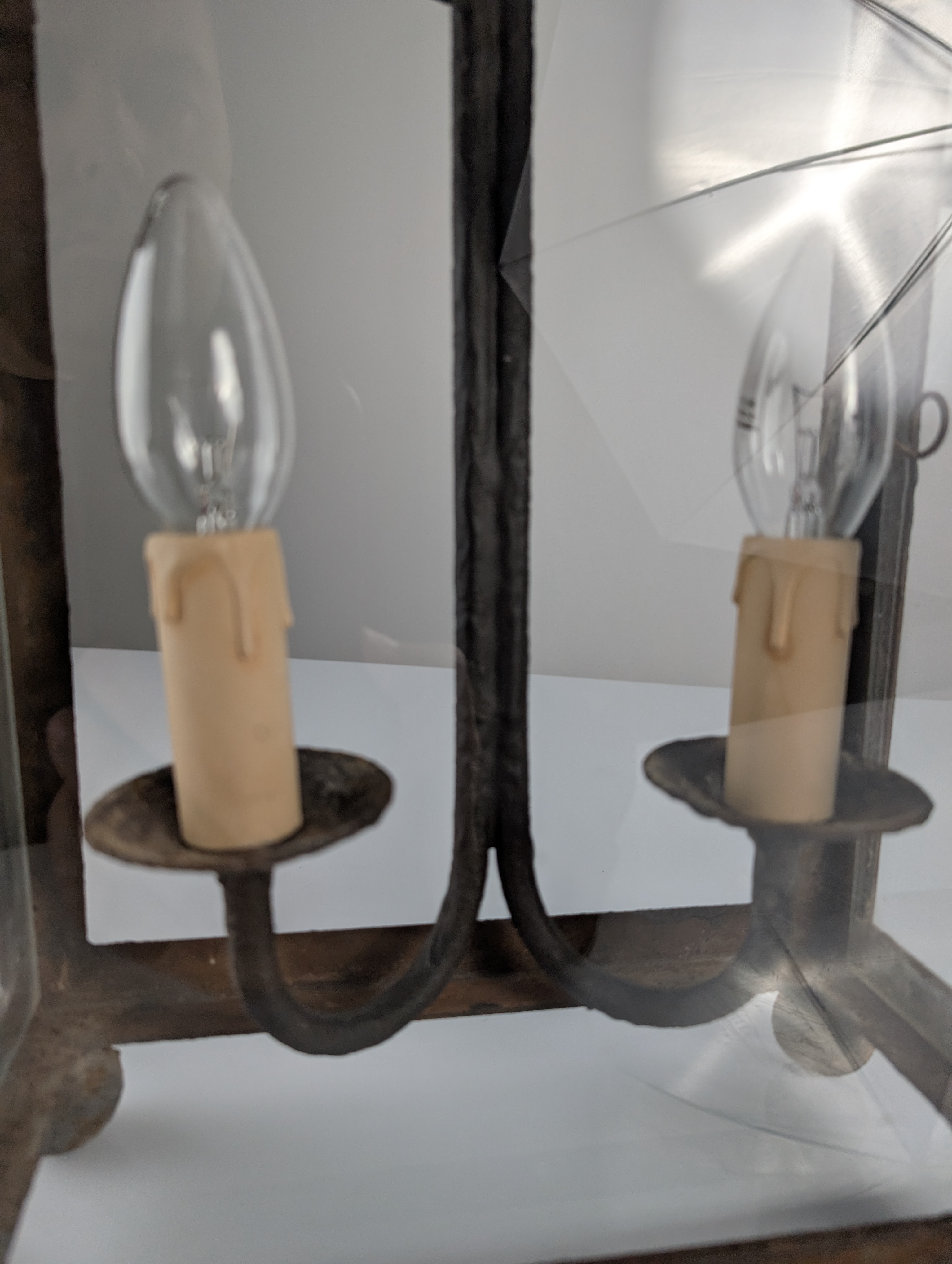 Farol de Hierro Forjado con Paneles de Cristal, Motivos de Hojas - Imagen 10