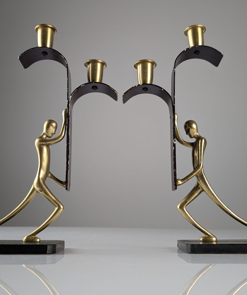 Par de Candelabros Art Deco de Bronce por Karl Hagenauer, 1930s