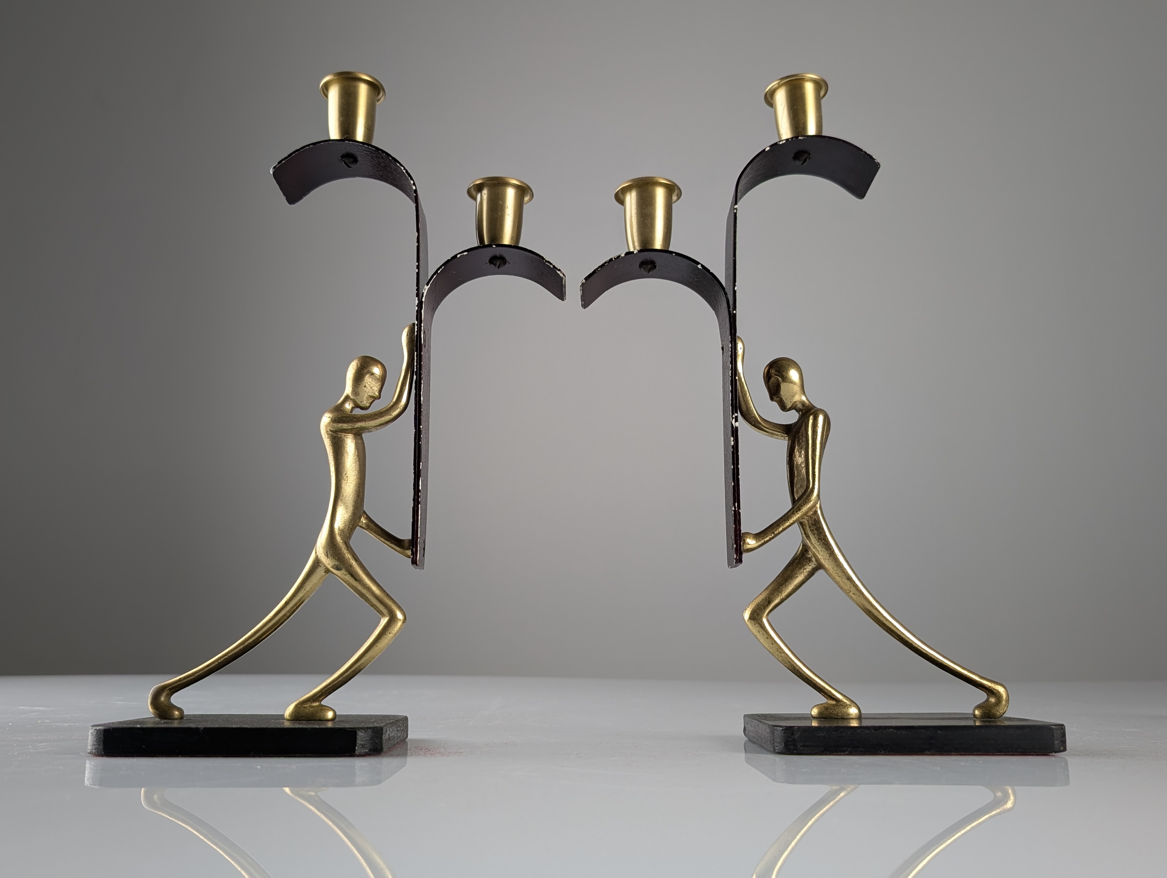 Par de Candelabros Art Deco de Bronce por Karl Hagenauer, 1930s