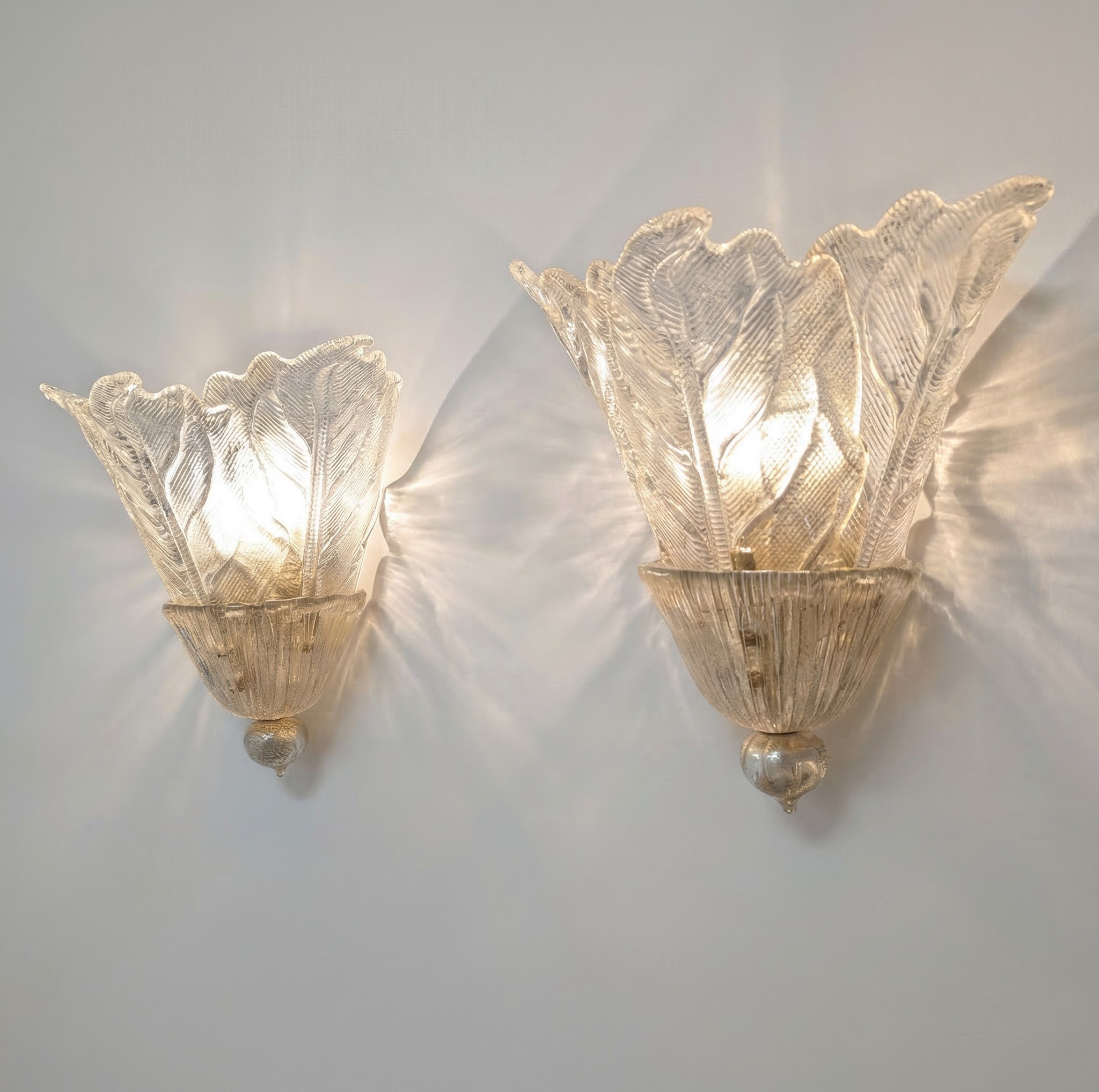 Par de Apliques Barovier & Toso Murano Foglia d'Oro, 1980s - Imagen 2