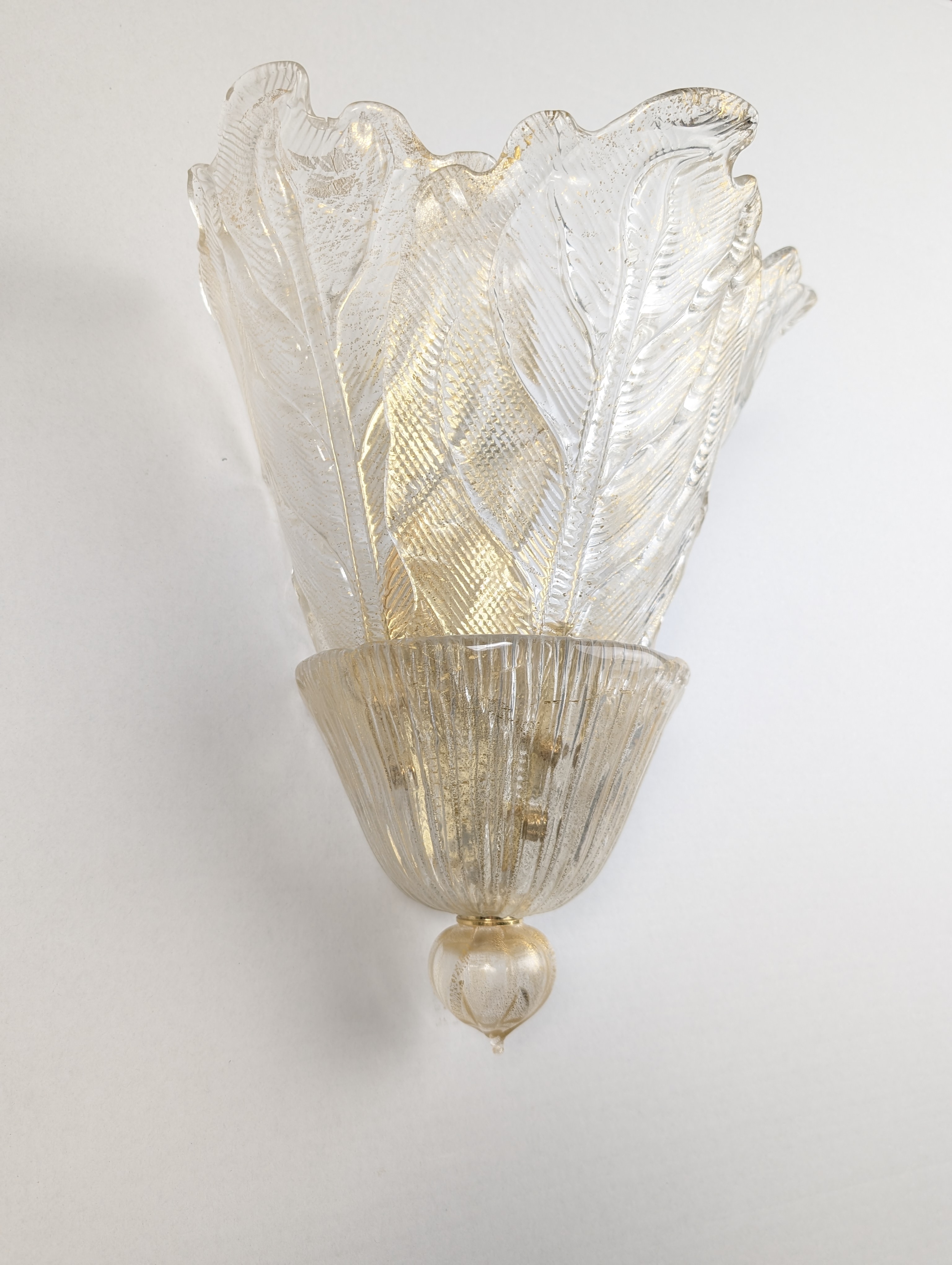 Par de Apliques Barovier & Toso Murano Foglia d'Oro, 1980s - Imagen 4