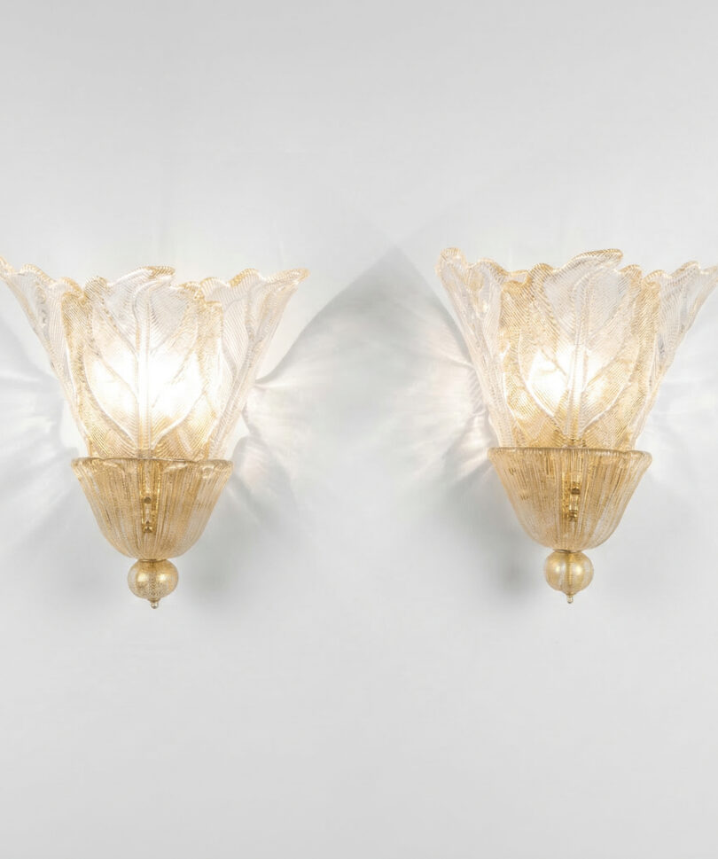 Par de Apliques Barovier & Toso Murano Foglia d'Oro, 1980s