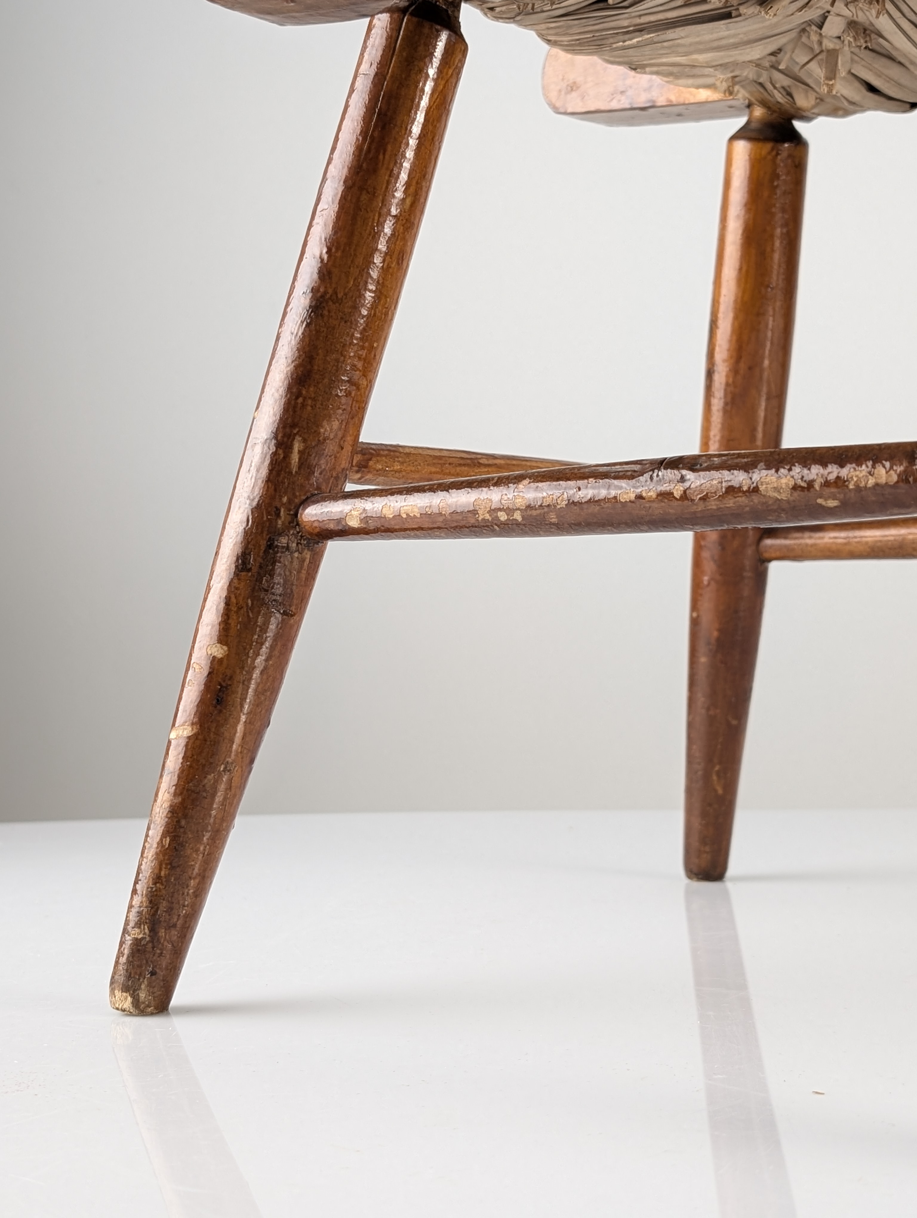 Taburete Rústico de Madera y Enea "Tajo", España, 1940s - Imagen 18