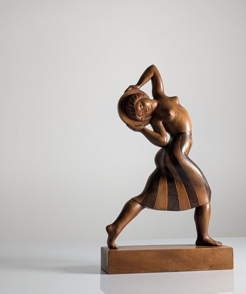 Escultura Art Déco de Madera de Jens Jacob Bregnø, Dinamarca, 1900s, Firmada