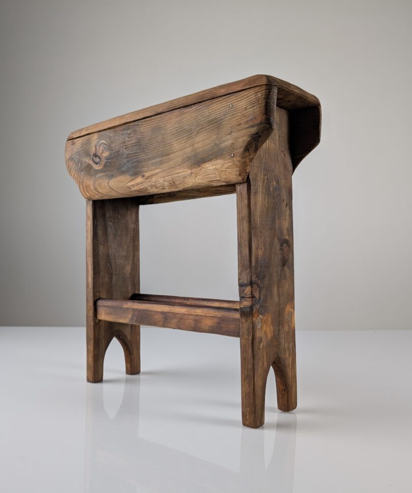 Taburete Wabi Sabi de Madera de Pino Estilo Cowboy,1970s