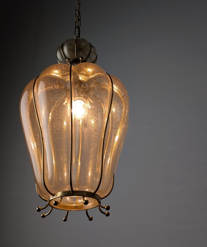 Farol Barovier & Toso de Cristal de Murano Soplado con Oro de 24k y Latón, 1960s