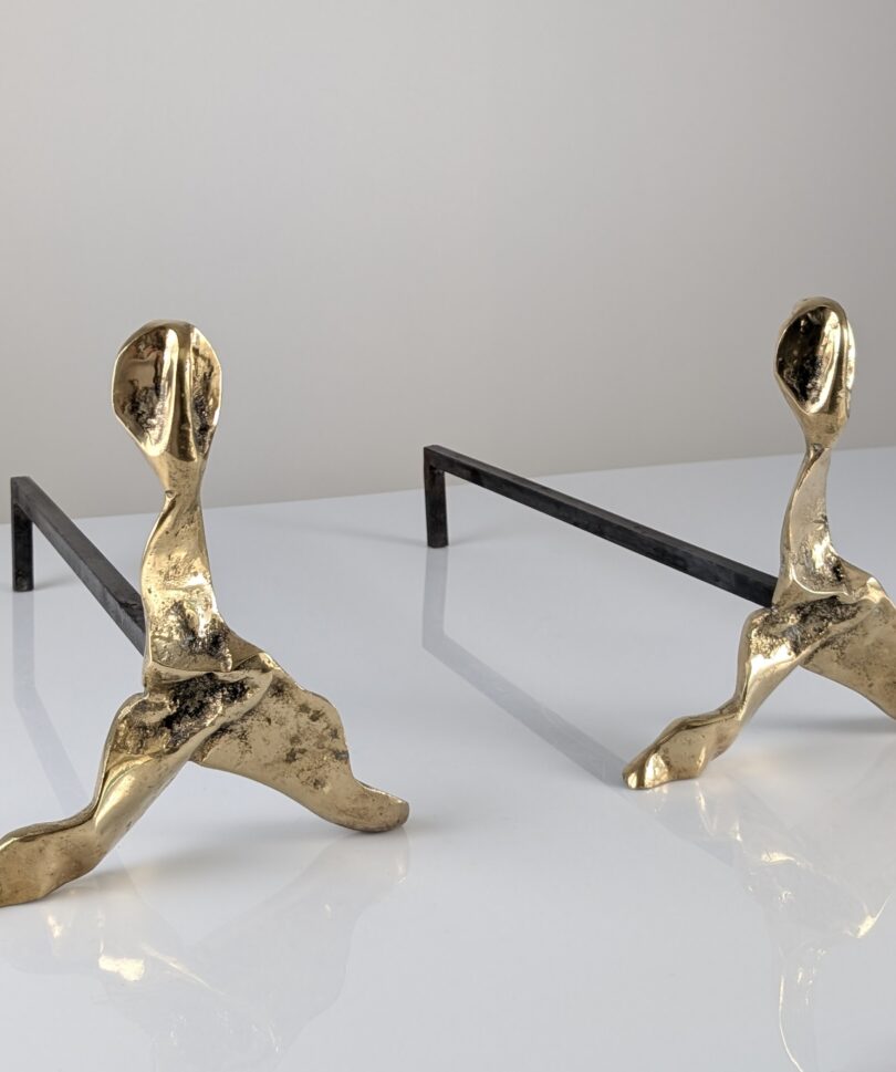 Par de Morillos de Chimenea Escultóricos Brutalistas de Bronce, 1970s