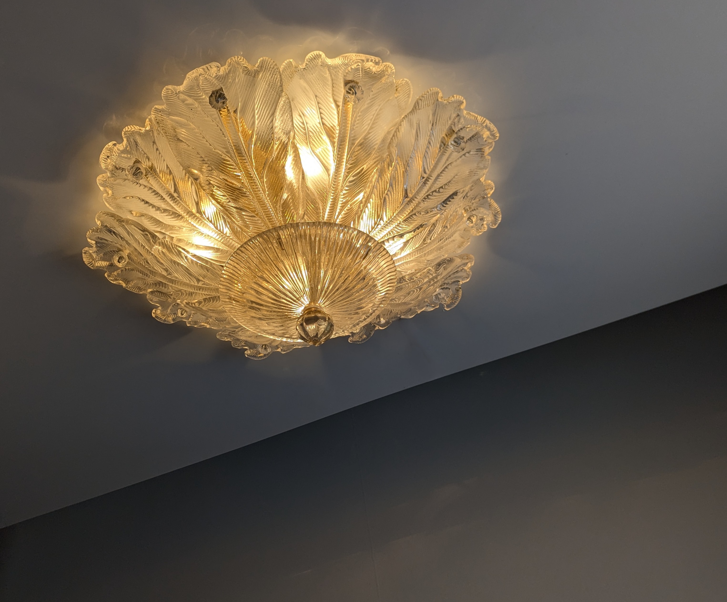 Lámpara de techo Barovier & Toso Foglia d'Oro Murano, Italia, 1980s - Imagen 6