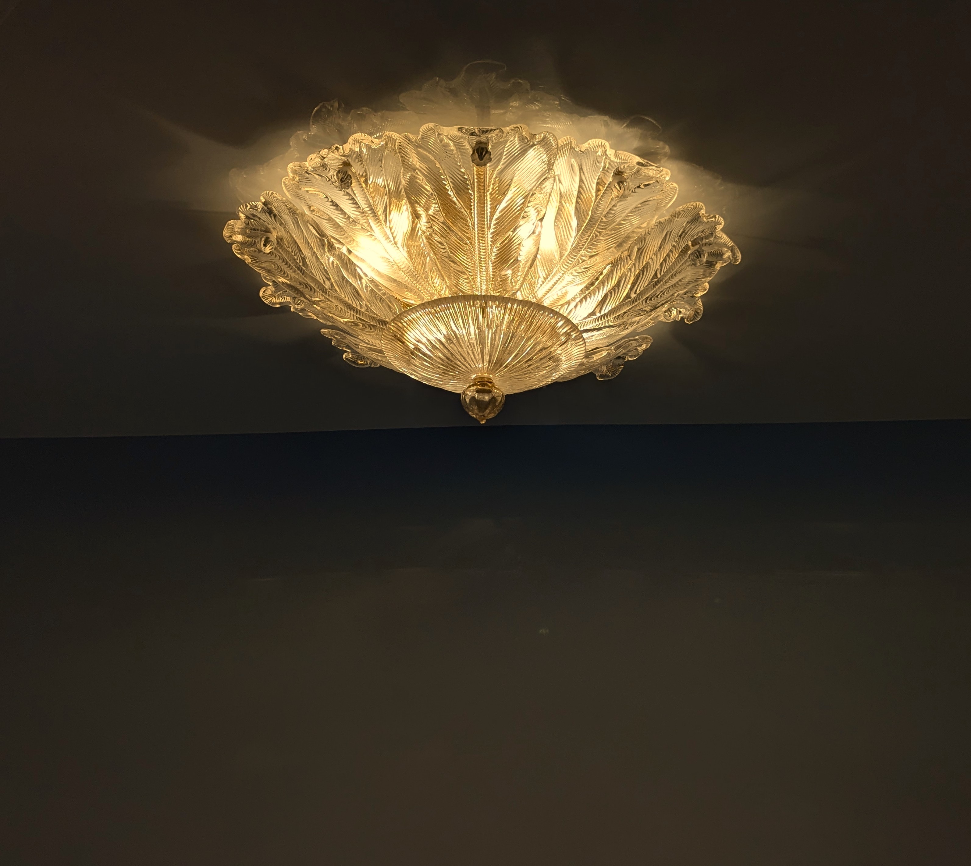 Lámpara de techo Barovier & Toso Foglia d'Oro Murano, Italia, 1980s - Imagen 8