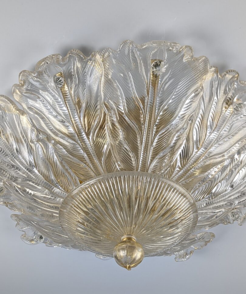 Lámpara de techo Barovier & Toso Foglia d'Oro Murano, Italia, 1980s