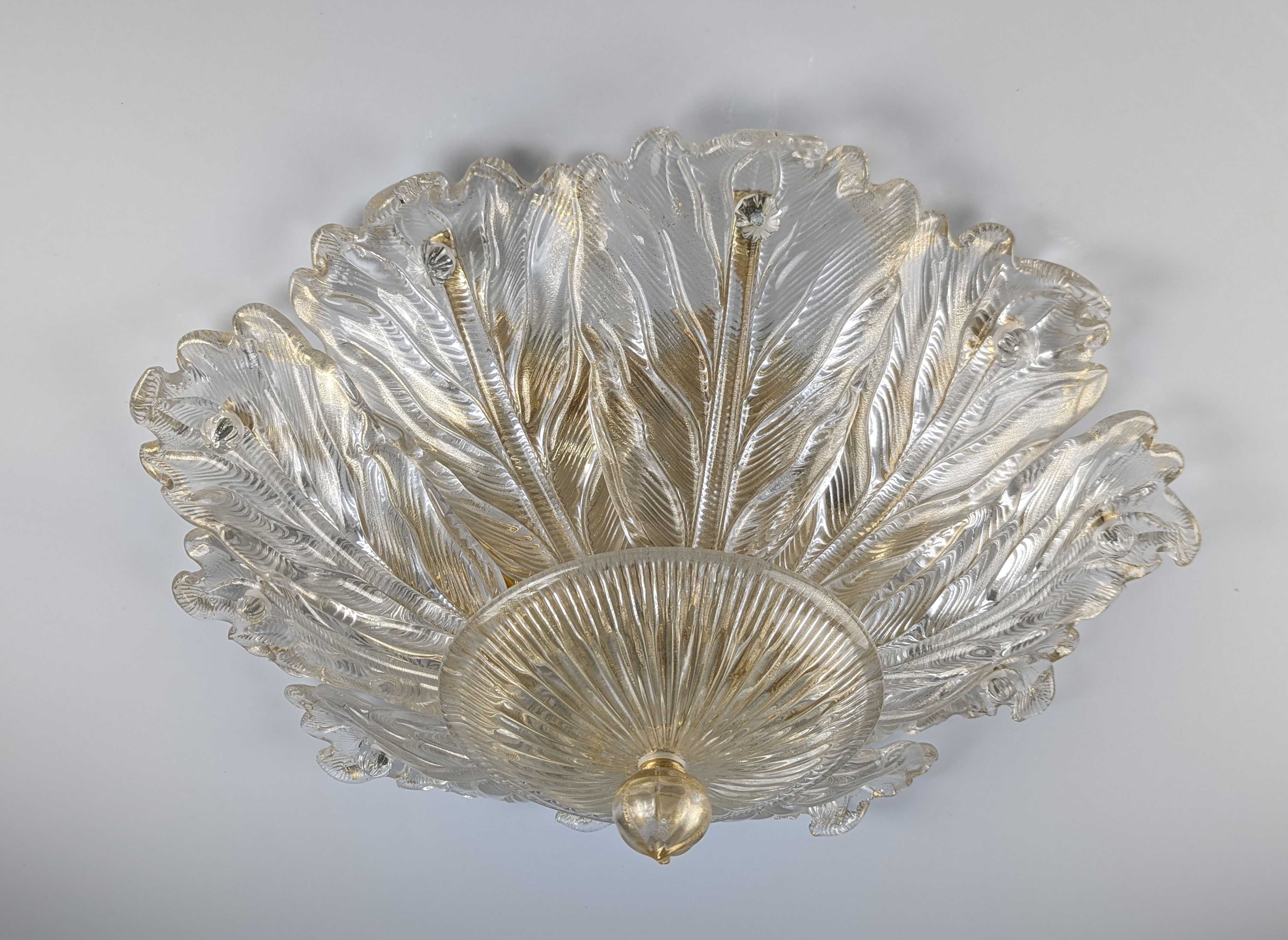 Lámpara de techo Barovier & Toso Foglia d'Oro Murano, Italia, 1980s